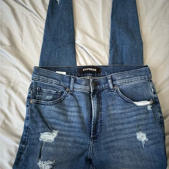 Express Women’s Dark Blue Distressed Skinny Jeans - Picture 1 of 6